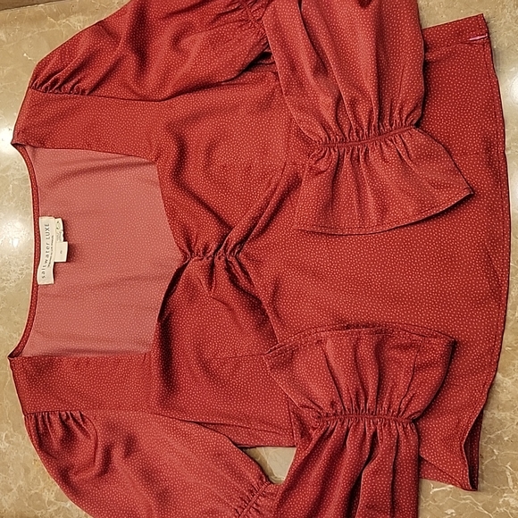 Saltwater Luxe Red-Orange Dotted Blouse, S - Picture 10 of 16